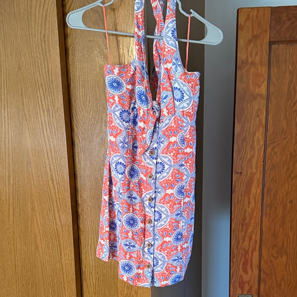 Maeve Coral and Blue Printed Mini Dress